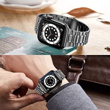 MioHHR Solid Stainless Steel Band Compatible with Apple Watch 44mm 42mm (Series 3/2/1), Metal Strap with Soft TPU Case for iWatch Series 6 5 4 3 2 1 SE SE2 SE3 Women and Men, Space Gray - Image 2