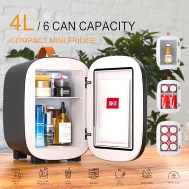 Hansburg Mini Fridge for Bedroom Skincare Cooler & Warmer Portable Small Refrigerator 4 Liter/6 can with 12v AC/DC/USB Option for Food, Drinks, Makeup, Dorm, Office and Car - Image 2
