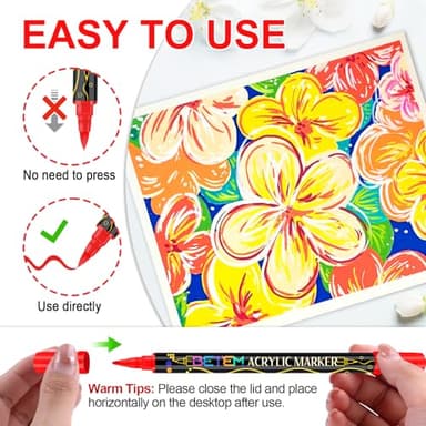 Betem Paint Markers Acrylic Paint Pens, Dual Tip 72 Colors Acrylic Markers with Brush Tip and Fine Point, Art Supplies for Wood, Canvas, Stone, Glass, Rock Painting Kit DIY Crafts Drawing Kit with Bag - Image 3