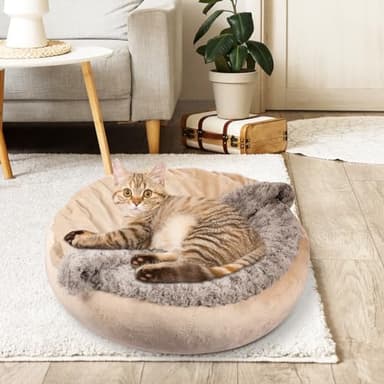 JOEJOY Small Dog Cat Bed With Hooded Blanket, Cozy Cuddler Luxury Puppy Pet Donut Round Calming Anti-Anxiety Burrow Cave - Anti-Slip Bottom, Machine Washable, 23 Inch - Image 7