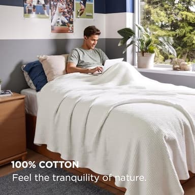 Bedsure Gentlesoft 100% Cotton Blanket Twin XL Size for College Dorm - Breathable and Soft, Waffle Weave Twin Blanket for Summer, Dorm Room Essentials, White, 66x90 inches - Image 4