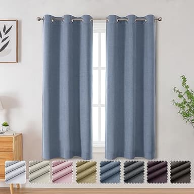 OVZME Total Blackout Curtains 63 Inches Long 2 Panels, Textured Full Room Darkening Panels, Faux Linen Look Thermal Insulated Drapes Panels for Bedroom Living Room (Grommets, Blue, 2xW40xL63) - Image 8