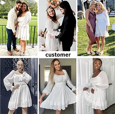 EXLURA Women Tie Back Wedding Guest Dresses Long Lantern Sleeve Square Neck Ruffle Elastic Waist Aline Casual Mini Dress - Image 3