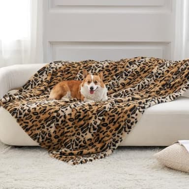 COZY KISS Waterproof Pet Blanket for Large Dog, Soft Luxury Faux Fur Throw for Woman Sofa Bed Couch, Non-Shedding Double Sided, Super Fluffy Thick Warm, Reversible, 50x60 in, Brown Leopard Print - Image 1