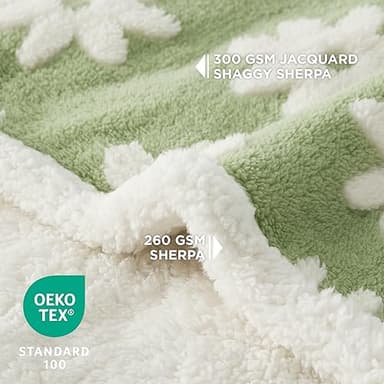 LE SURE Waterproof Dog Blanket for Large Dogs - Washable Double Sided Dog Blankets with Warm Jacquard Shag and Soft Sherpa Fleece, Pet Cat Blanket for Couch Protection, 3D Textured Cloud, Green - Image 3