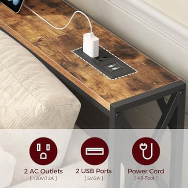 MAHANCRIS 78.7'' Narrow Sofa Table with Charging Station, 2 Pack Skinny Console Table, Long Entryway Hallway Couch Table with Power Outlets, Rustic Brown CTHR151E01S2 - Image 6