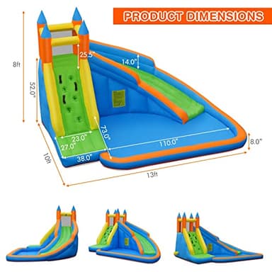 Costzon Inflatable Water Slide, Giant Bouncy Waterslide Park for Kids Backyard Outdoor Fun w/ 735w Blower, Climbing Wall, Splash Pool, 2-pcs, Blow up Water Slides Inflatables for Kids Party Gift - Image 2