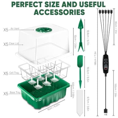 AONYIYI Seed Starter Tray with Grow Light,5 Pack 60 Cells Timed Light Plant Starter Set,Adjustable Brightness Plant Germination Trays,Reusable Plastic Germination Trays - Image 5