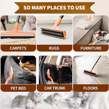leishiyen Carpet Rake for Pet Hair Removal - 3 in 1 Pet Hair Remover Tool with 58" Adjustable Long Handle,Reusable Dog & Cat Carpet Scraper,Pet Hair Remover for Rugs,Mats,Couch,Curtains(Orange) - Image 8