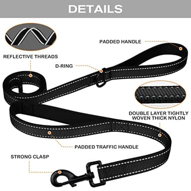 Joytale Dog Leash Heavy Duty for Large Dogs That Pull, Double Handle for Traffic Control, Double-Sided Reflective Leashes for Large Medium Dogs Night Safety, 6FT, Black - Image 3