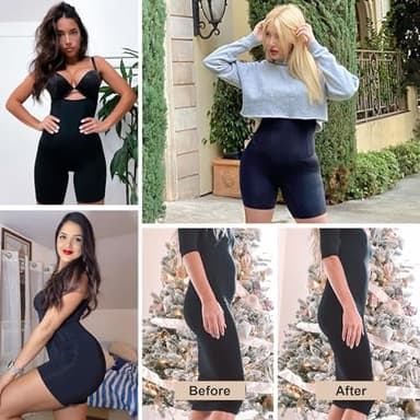 SHAPERX Shapewear for Women Tummy Control Open Bust Thigh Slimmer Body Shaper, SZ2490293-Black-S - Image 5