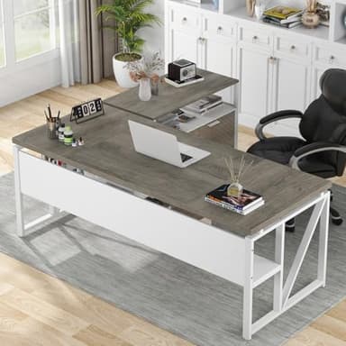 Tribesigns L Shaped Desk with Drawer Cabinet, 63" Executive Computer Desk and lateral File Cabinet, 2 Piece Home Office Furniture with Drawers for Hanging File, Doors with Locks (Dark Oak, 63-inches) - Image 1