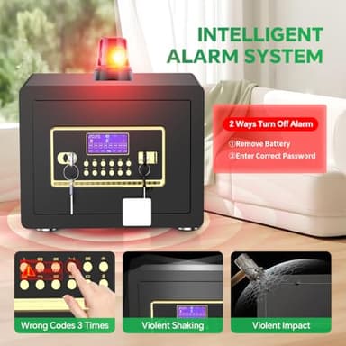 Safe Box with Digital Keypad & Alarm System - Electronic Lock Box for Jewelry Cash with Adjustable Shelves - Includes LED Light & Fireproof and Waterproof Bag(0.8/1.0/1.3/1.53/2.5Cuft) - Image 4
