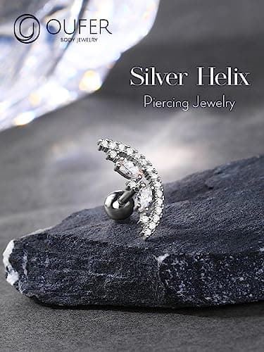 OUFER 16G Helix Piercing Jewelry, 925 Sterling Silver Cartilage Earrings Stud, Clear CZ Tragus Earrings, Conch Lobe Piercing Jewelry for Women Men - Image 2