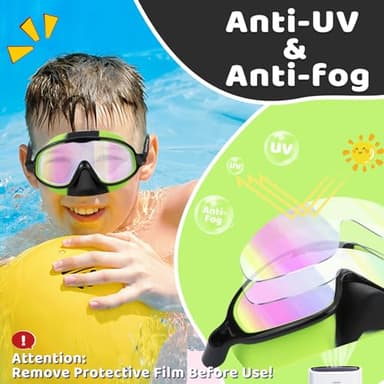Vvinca 2 Pcs Kids-Swim-Goggles with Nose Cover, Swimming Diving Mask Wide View Anti Fog UV Anti Shattered Lens for Kids 3-5 - Image 7