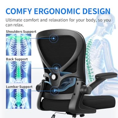 Freepub Ergonomic Office Chair, Breathable Mesh Computer Desk Chair with Adjustable Lumbar Support, Swivel with Flip-up Armrests, 350LBS Capacity - Design for Home/Offices - Black - Image 4