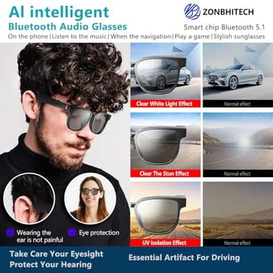 zonbhitech Smart Glasses with Bluetooth Speaker,Open Ear Smart Audio Glasses,UV Protection Glasses for Men & Women 09 (Black) - Image 5