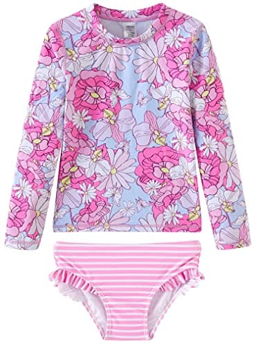 UMELOK Baby Swimsuit Girl Infant Rashguard Swimsuit Long Sleeve Pink, Dahlia 3-6 Months - Image 1