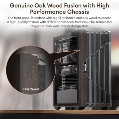 Okinos Oak Wood ATX PC Case, 4 x 120mm 3 Pin Non-PWM Case Fans Pre-Installed, Type-C Port, Tempered Glass Side Panel, Black Mid-Tower Computer Case, Cypress 5 AIR - Image 2