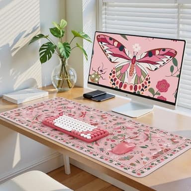 iCasso Pink Desk Pad Mat, XXL Large Mouse Pad, Desk Matt for Desktop, Anti-Slip Big Mousepad with Stitched Edges, Mouse Mat for Computer(Pink) - Image 6
