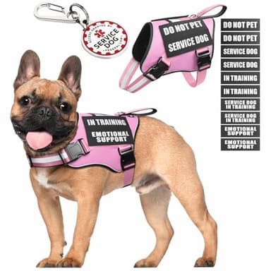 MOOGROU Service Dog Vest Harness+ID Tag+10 Patches,Metal Serivce Dog Tag&Reflective Emotional Support Dog Vest with Handle for Small Dogs,Easy Put On/Off for Training/Walking/Everyday Pink S - Image 1