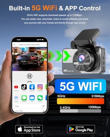 Dash Cam Front and Rear 4K+2K, Dash Camera for Cars, Car Camera, Dual Dashcams for Cars with Night Vision, Built-in WiFi 64GB Card, 24 Hours Parking Monitor, Loop Recording - Image 4