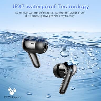 Wireless Earbuds,2025 Bluetooth 5.3 Headphones In Ear with 4 HD microphone, 56H Playtime, HIFI Stereo In Ear Earphones, IPX7 Waterproof Bluetooth Earbuds, LED Display, USB-C, Sport/Work/Leisure/Black - Image 7
