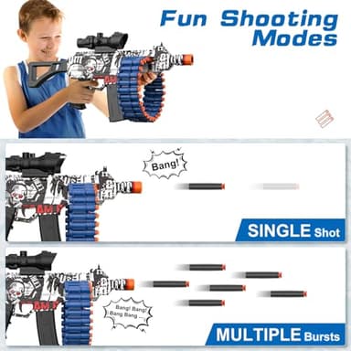 Electric Automatic Toy, JakMean Toy with 30 Dart Clips and 100 Foam Darts, Outdoor Shooting Games Toys for 6-12 Year Old Boys & Girls Adults, Presents for Birthday Xmas,White-Red - Image 3