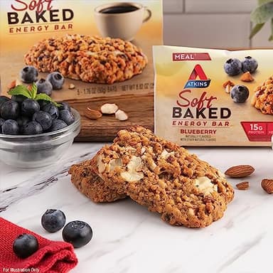 Atkins Blueberry Flavored Soft Baked Energy Bars, High in Protein Snack Bar, Low Sugar, High Fiber Snack, Protein Snack, 4 Packs (4 Bars Each) - Image 6