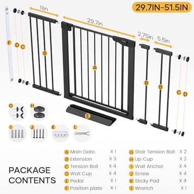 Cumbor 2 Pack 29.7-51.5" Baby Gate Extra Wide, Easy Walk Thru Dog Gate for The House, Auto Close Safety Pet Gates for Stairs, Doorways, Child Gate with Door,Black, Mom's Choice Awards Winner - Image 9