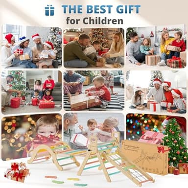 BlueWood 10-in-1 Pikler Triangle Set, Toddler Climbing Toys Indoor, Montessori Climber, Baby Jungle Gyms with Arch, Extra Rope Ladder & Footprint Balance Beam - Rose Garden - Image 9