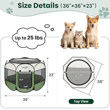 Love's cabin Pet Puppy Dog Playpen, Medium Dog Tent Crates Cage Indoor/Outdoor, Portable Playpen for Cat, Foldable Pop Up Dog Kennel Playpen with Carring Case, Removable Zipper Top, Olive Green - Image 5