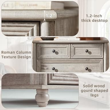 RWYHG Farmhouse 6 Drawer Dresser, 15.75" D x 31.5" W x 43.5" H Chest of Drawers for Bedroom, Grey Tall Dresser with 4 Solid Wood Feet, Wood Storage Dressers Organizer for Living Room Hallway Closet - Image 8