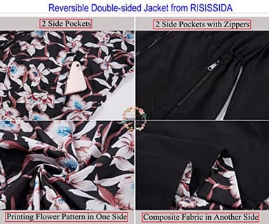 RISISSIDA Women Casual Reversible Lightweight Jacket with Hood Spring Fall,Transition Zipper Up Waterproof Raincoat Black M - Image 5