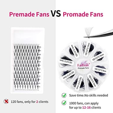 FADLASH 1000 Fans 10D Premade Volume Eyelash Extensions Mixed Tray Premade Fans Eyelash Extensions D Curl Premade Lash Fans Pointed Handmade Promade Loose Fans Thin Base (10D-0.07D,9-16mm) - Image 5
