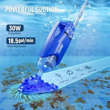 2025 Upgraded Handheld Pool Vacuum Cleaner for Above Ground & Inground Pools - Cordless Pool Cleaner w/18.5GPM Suction, Telescoping Pole(20-69in), 2 Brush Heads - Ideal for Spas & Hot Tubs - Image 2