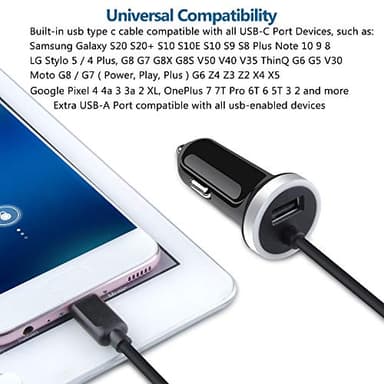 USB C Car Charger, 3.4A Fast Charging Car Adapter+3ft Type C Cable for Samsung Galaxy S25 S24 S23 S22 S21 S20 S10 Note 20 A10E A20 A50 A51 A71,LG Stylo 6/5/4 G7 V60 ThinQ Moto G8 G7 Google Pixel 4 3a - Image 6
