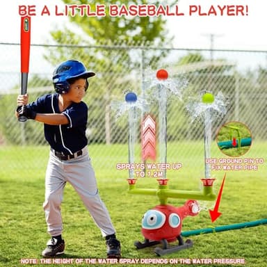 4 in 1 Water Sprinklers T Ball Set for Kids and Toddlers, Baseball Sprinkler for Backyard Helicopter Toy Outdoor Game, Attaches to Garden Hose Summer Yard Pool Water Toy - Image 4