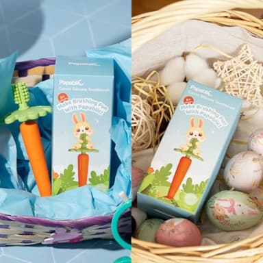 Papablic Baby Toothbrush Teether, Teething Toys 6-12 Months, 360° Carrot Teether Baby Easter Basket Stuffers, First Easter Gifts for Babies, Infant Toothbrush with Suction Base - Image 7