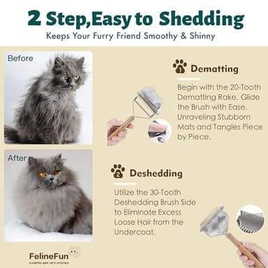 FelineFun Cat Brush for Dematting & Deshedding, 2 in 1 Undercoat Rake, Efficiently Remove Loose Hair & Matted Fur, Professional Shedding Comb for Indoor Cats & Long Haired Cats - Image 7