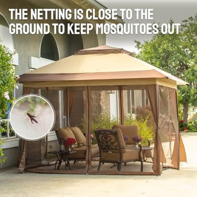 CROWN SHADES 13x13 Pop Up Gazebo, Canopy Tent, Gazebos on Clearance - Outdoor Gazebo for Backyard & Patio Furniture - Carpa Pop Up Tent with Wheeled STO-N-Go Cover Bag (Beige & Coffee) - Image 2