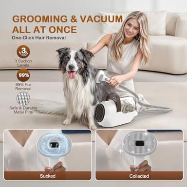 Ozumek Dog Grooming Vacuum, Dog Grooming Kit with Pet Clipper Nail Grinder, 3 Suction Modes Dog Brush Vacuum with 6 Pet Grooming Tools (Brown) - Image 2