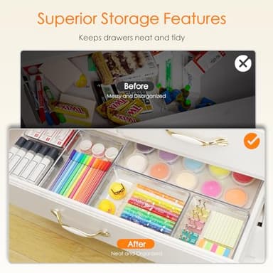 Criusia Drawer Organizer, 10 Pack Large Clear Plast Set, 3 Size Versatile Bathroom and Vanity Organizer Trays, Storage Bins for Makeup, Bedroom, Kitchen Utensils - Image 7