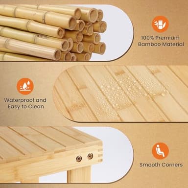 Sweetcrispy Shoe Rack Bench, 3-Tier Bamboo Entryway Storage Organizer, 286lb Capacity, Shoes Stand for FrontDoor Entrance, Bedroom, Living Room, Bathroom, Balcony, 11.3 x 27.6 x 17.8 Inches, Wood - Image 4
