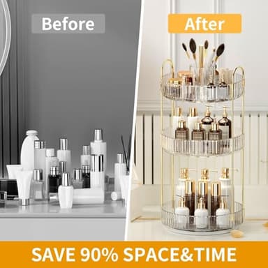360° Rotating Makeup Organizer, Large-Capacity Skincare Make Up Storage 3 Tier Perfume Organizers Cosmetic Dresser Organizer with Makeup Brush Holder, Fits Bedroom, Bathroom, Vanity Shelf Countertop - Image 3