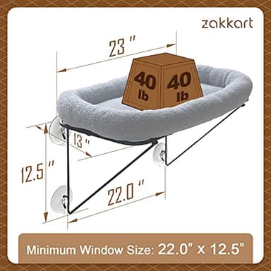 Zakkart Cat Window Perch - 100% Metal Supported from Below - Comes with Warm Spacious Pet Bed - Cat Window Hammock for Large Cats & Kittens - for Sunbathing, Napping & Overlooking (Grey) - Image 2