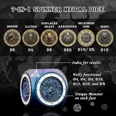 Haxtec Spinner Dice 7-in-1 Metal DND Dice Set Unique Dice Spinner Goblins D&D Die Compatible with Dungeons and Dragons DND Gifts - Image 3