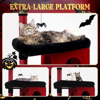 Globlazer Heavy Duty Gothic Cat Tree, 72in Large Cat Tower with Coffin Bed, Sturdy Maine Coon Cat Tree for Large Cats 20 lbs+, Medieval Castle Style with 6 Scratching Posts & Hammock, S72, Black & Red - Image 2