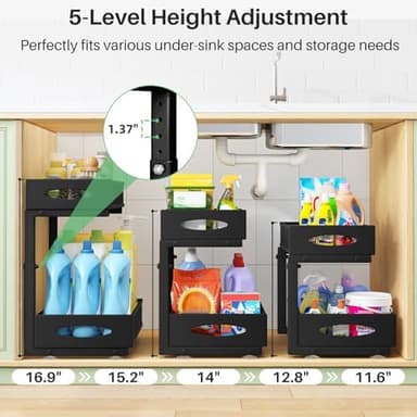 Under Sink Organizer, 2 Tier Pull out Cabinet Organizer Baskets with Mesh Sliding Drawers, Slide out Storage Shelf for Home, Kitchen, Bathroom, Pantry, Office Cabinet, Countertop(1 Pack - Image 4