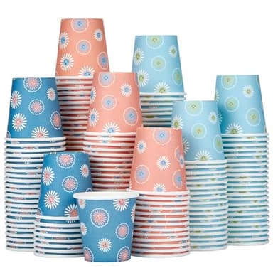 SIUQ 300 Pack 3 oz Paper Cups, Disposable Bathroom Cups, Small Mouthwash Cup, Hot/Cold Beverage Drinking Cups, Mini Paper Cups for Bathroom, Birthday Party, Travel, Events, Picnic, BBQ (Daisy) - Image 1